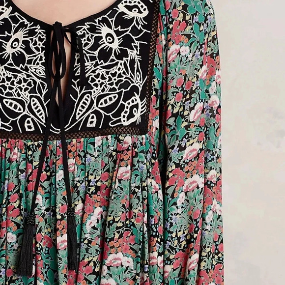 FLOREAT by ANTHROPOLOGIE NWOT Ottava Peasant Dress in Black Motif - Picture 3 of 8